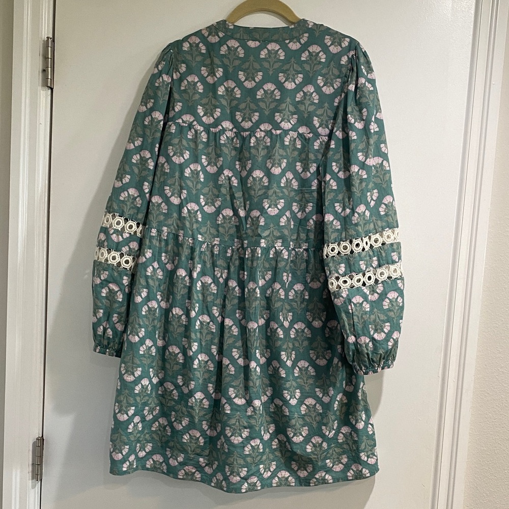 Mud Pie Floral Patterned Dress in Green and Pink with Embroidered Detailing - Picture 3 of 5
